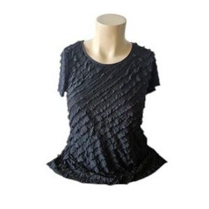 ELEMENTZ Black Textured Ruffle Short Sleeve T Shirt Top Women's Size M